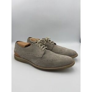 Johnston & Murphy Suede Wingtip Oxford Mens 11.5 Gray Taupe Lace Up Dress
